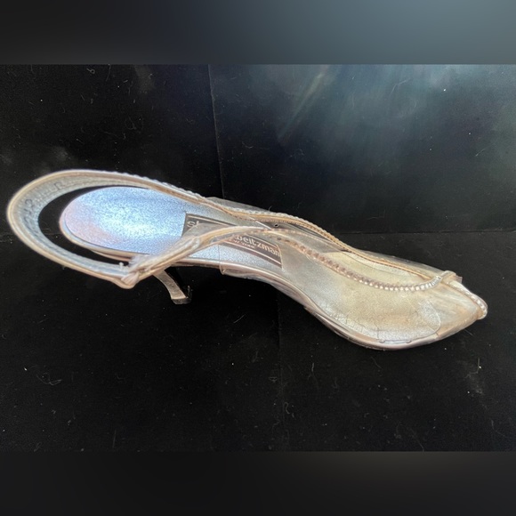 STUART WEITZMAN Clear Peep Toe Sling Back Silver Vintage Heels - Picture 2 of 15